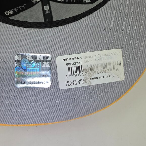 Pittsburg Steelers New Era 59Fifty Hat Cap Mens 7 3/8 Black Yellow NFL Fitted - Picture 7 of 9